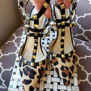 BCBGeneration Leopard Print Studded Strappy Heeled